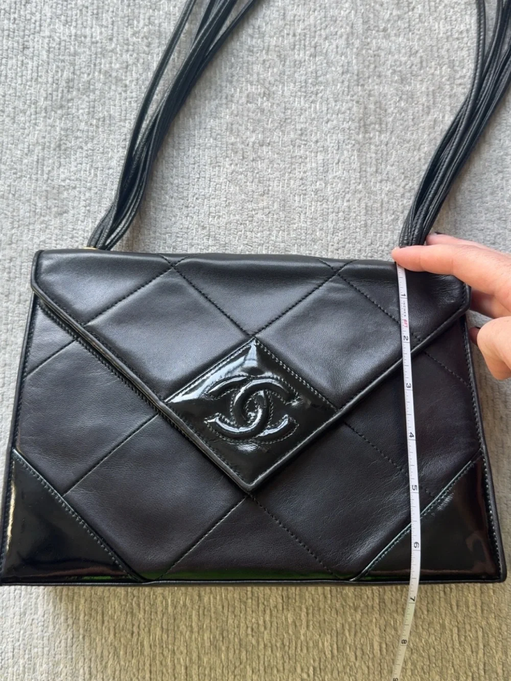 Rare Vintage CHANEL 1 Series Black Quilted Leather Envelope Shoulder Bag COA